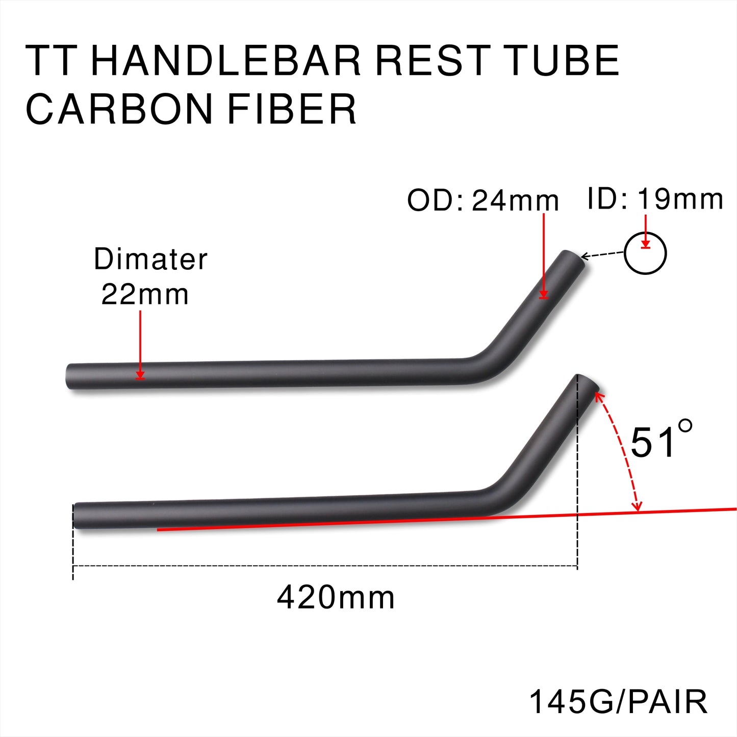 Aero Time trial Tri handlebar triathlon carbon handlebar with rest tube 15 angle