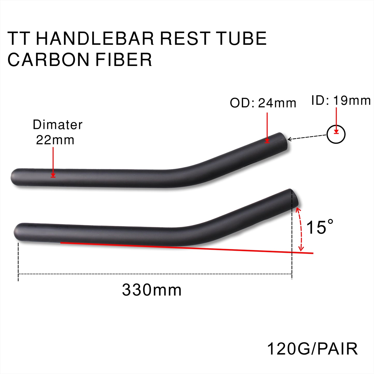 Aero Time trial Tri handlebar triathlon carbon handlebar with rest tube 15 angle